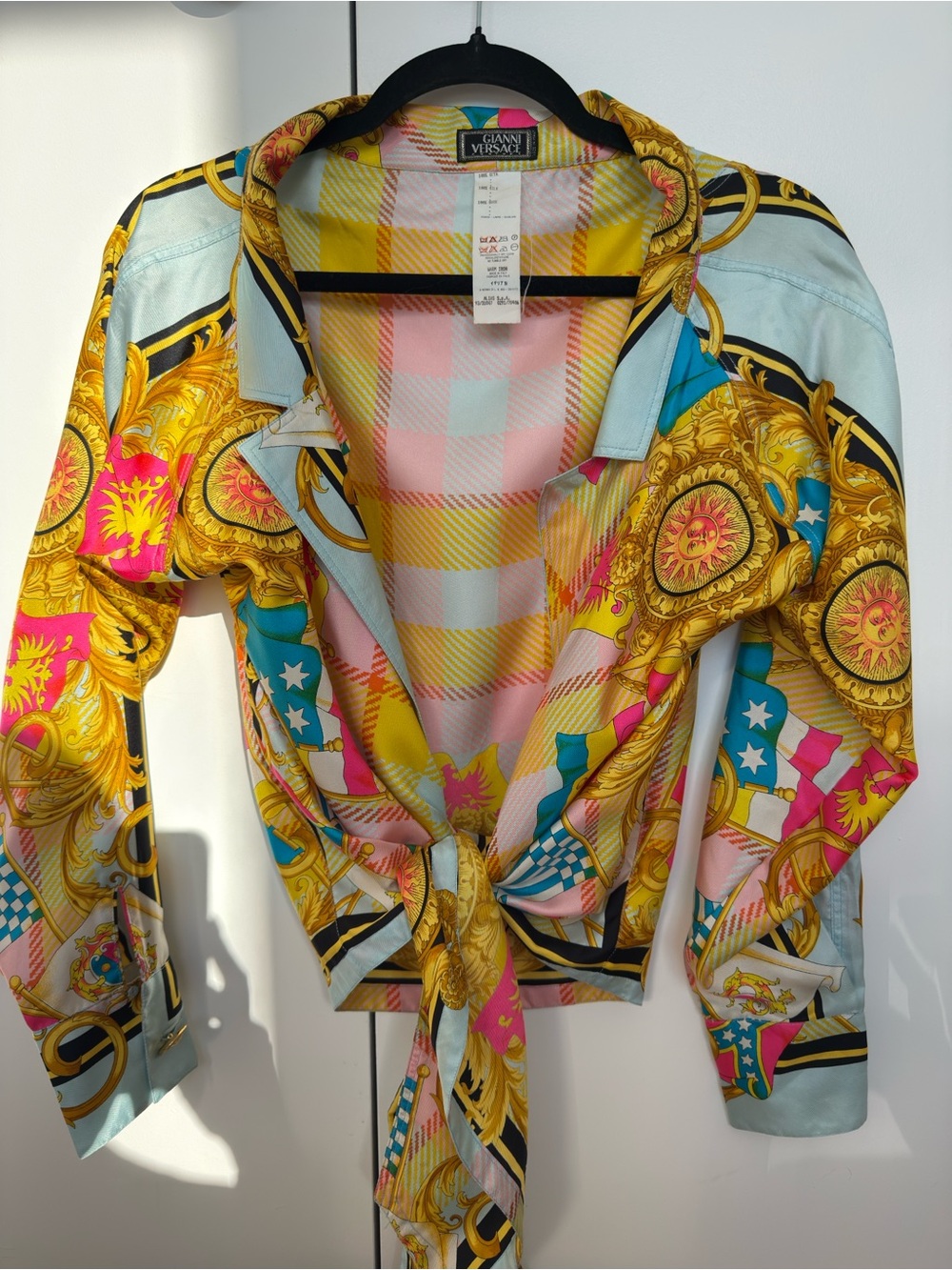 Vintage Gianni Versace Silk Baroque Tie Front Blouse – Made in Italy – Size 38